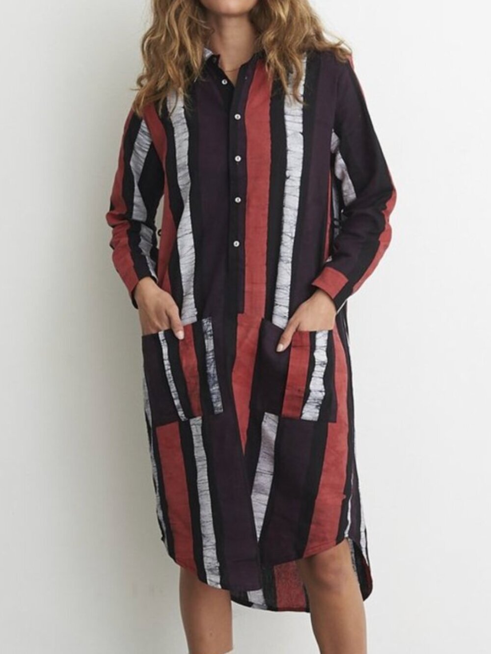 Osei Duro Printed Shirtdress Red Purple Stripe Size XS Artisan